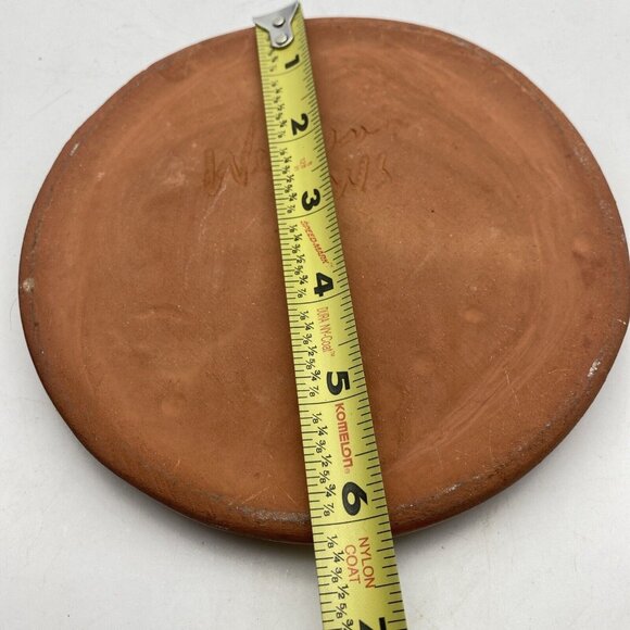 Art Pottery Trivet Glazed Floral Terra Cotta Handcrafted Welder Vtg Round Rustic - Picture 8 of 9